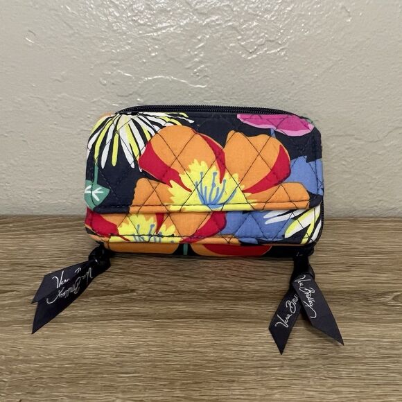 Vera Bradley Double Zip Wristlet Jazzy Blooms Wallet Clutch Flowers Quilted - Picture 1 of 6